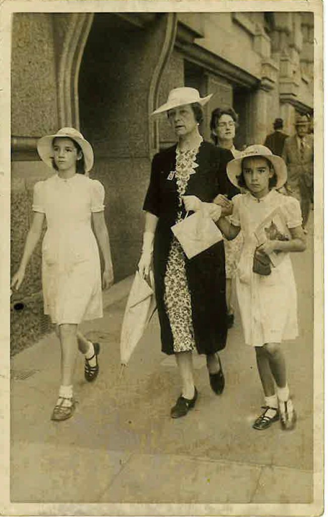 Walking on the street in Cape Town, South Africa: Edith Warren Knight (Granny), Mary Van der Byl and Nicky Van der Byl
