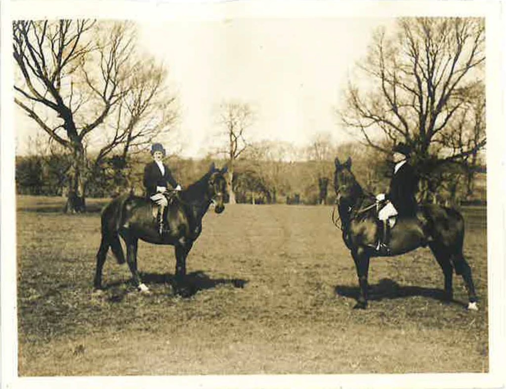 Gwen and Edward Pennefather hunting on horseback, 1939