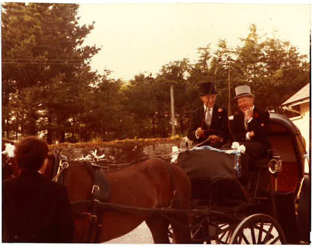 Lionel and Aubrey on pony and trap at Judith Pennefather's wedding